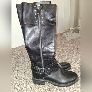 Black Leather Knee-High Boots